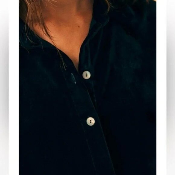 Faherty Stretch Silk Velvet Genevieve Shirt Dress Black Size SMALL S - Picture 5 of 12